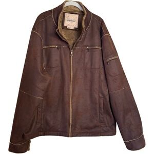 Whispering Smith Jacket Size XXL Brown Faux Suede Sherpa Lined Full Zip Western